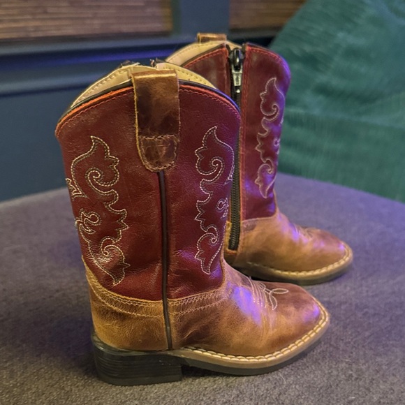 Old West Toddler Leather Boots with Cream and Brown Accents -Sz 6 - Picture 1 of 9